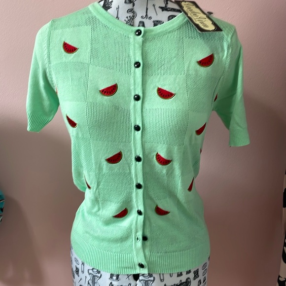 Voodoo Vixen Sweaters - Voodoo Vixen mint green watermelon cardigan top new